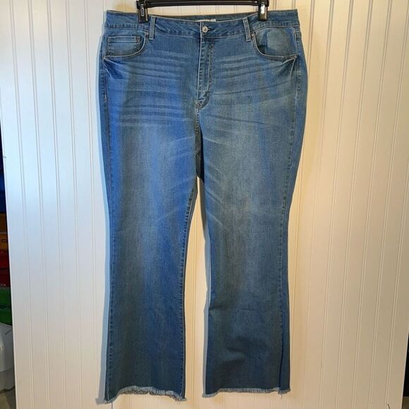 Wax Jeans Boot Cut Frayed Hem Jeans Women’s 22 Plus Blue Stretch Classic Western - Picture 1 of 9